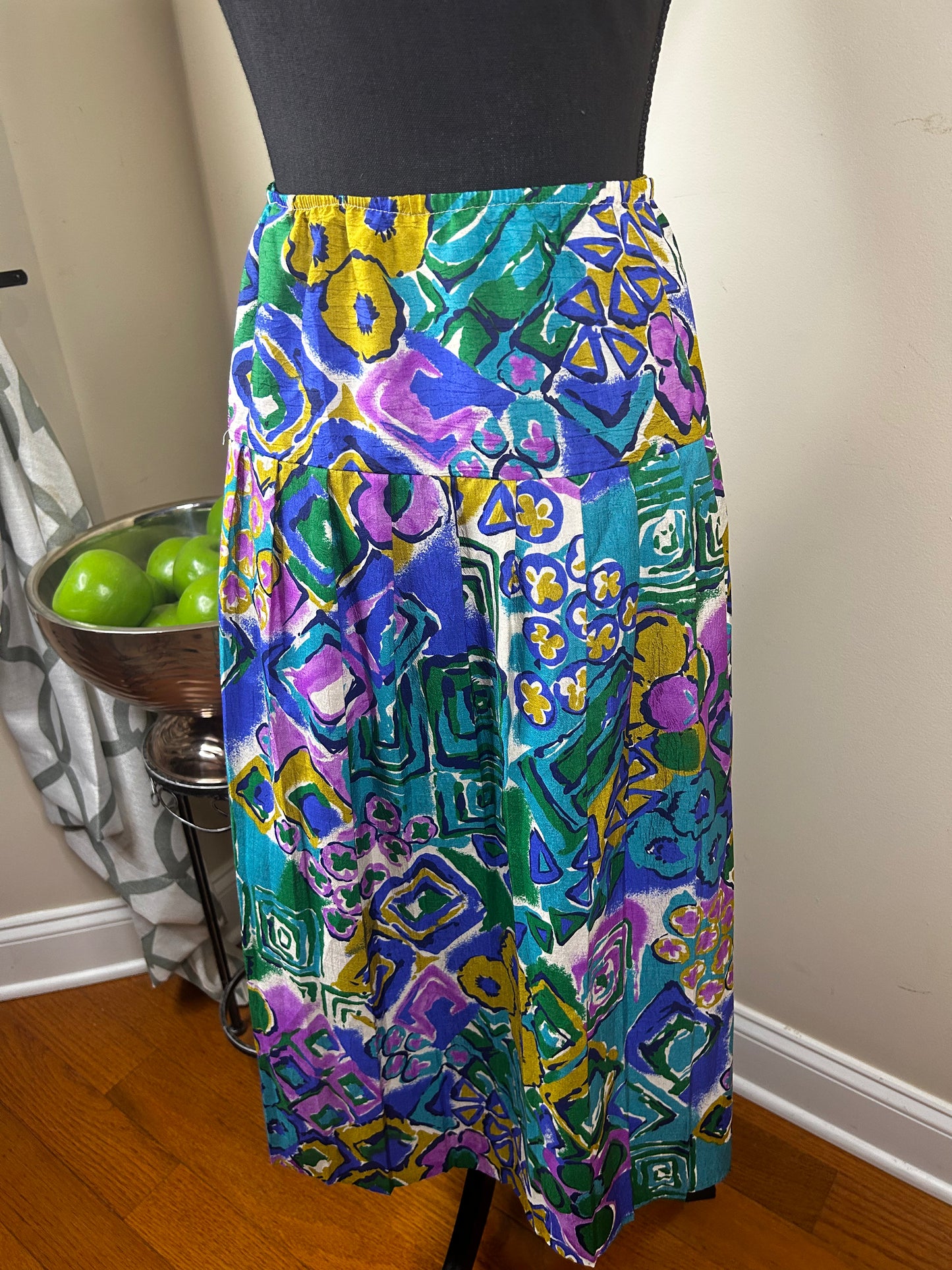 Plus Size Abstract Print Vintage Pleated Skirt
