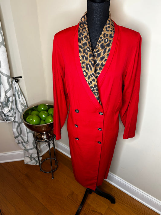Sue Brett Leopard Trimmed Red Dress