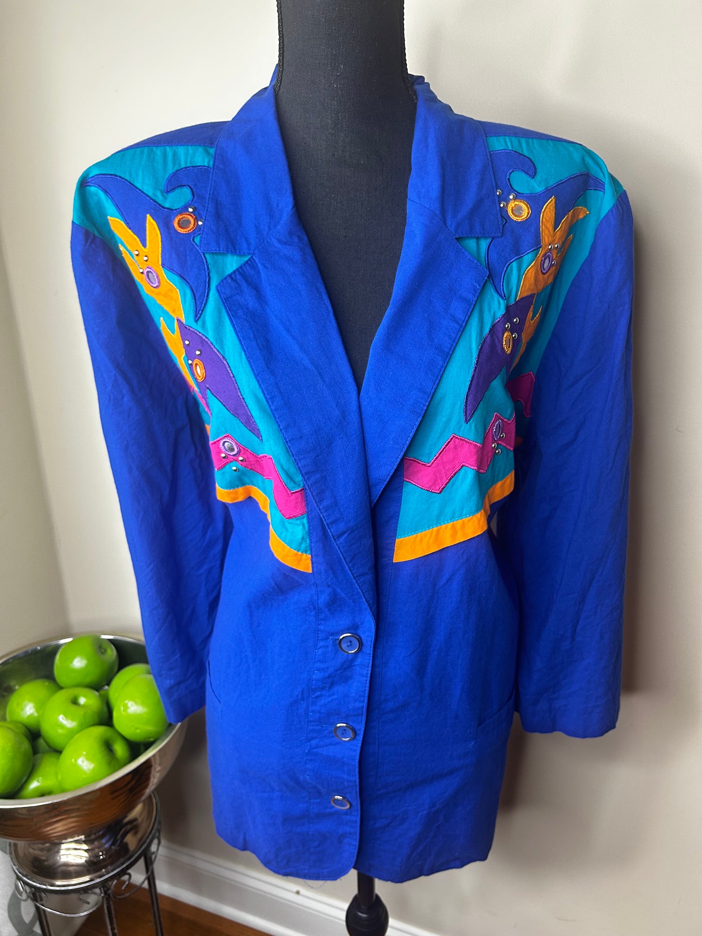 Saint German Paris Multicolored Embroidered Blazer with Silver Studs