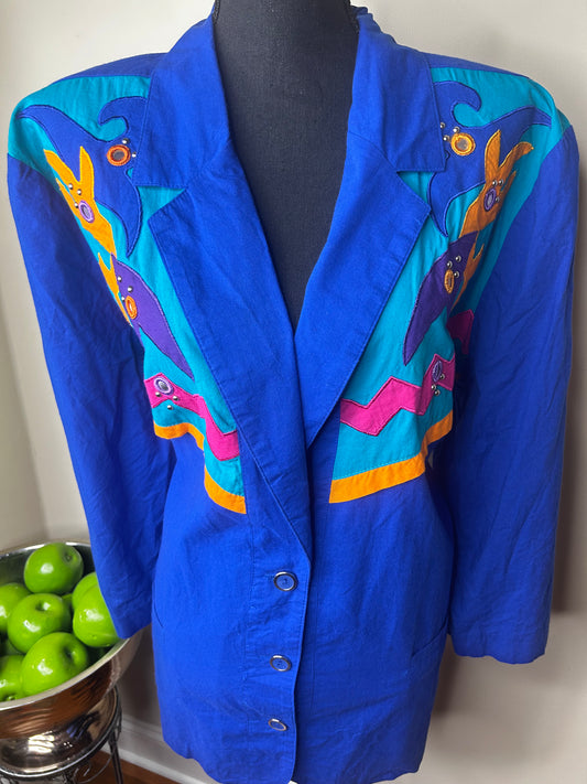 Saint German Paris Multicolored Embroidered Blazer with Silver Studs