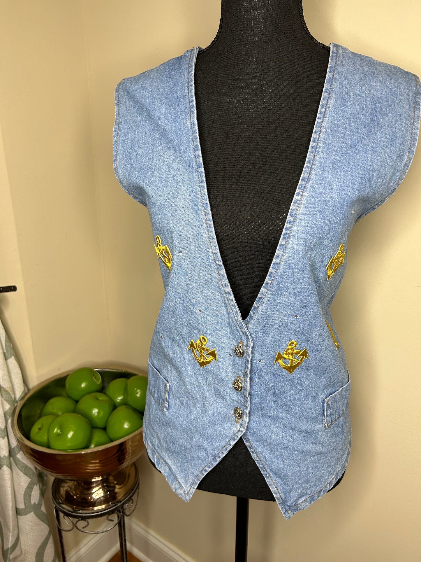 Casual Wear International Embroidered Denim Vest w/ Jewels