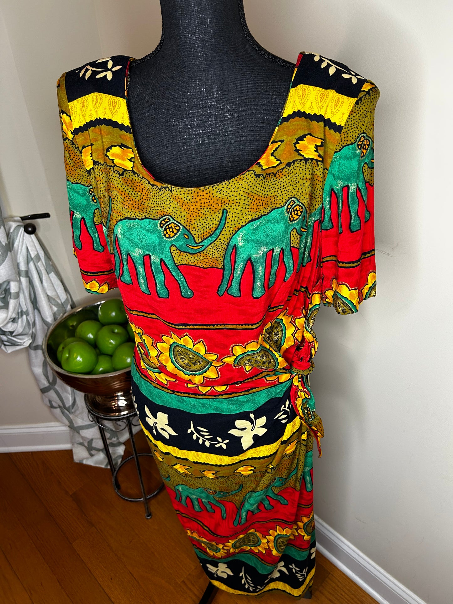 W2 Sunflower and Elephant Print Wrap Dress