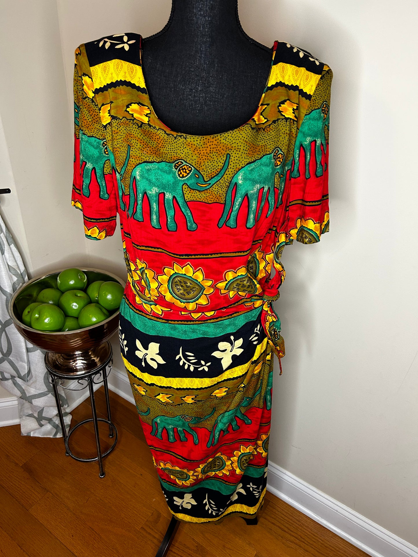W2 Sunflower and Elephant Print Wrap Dress