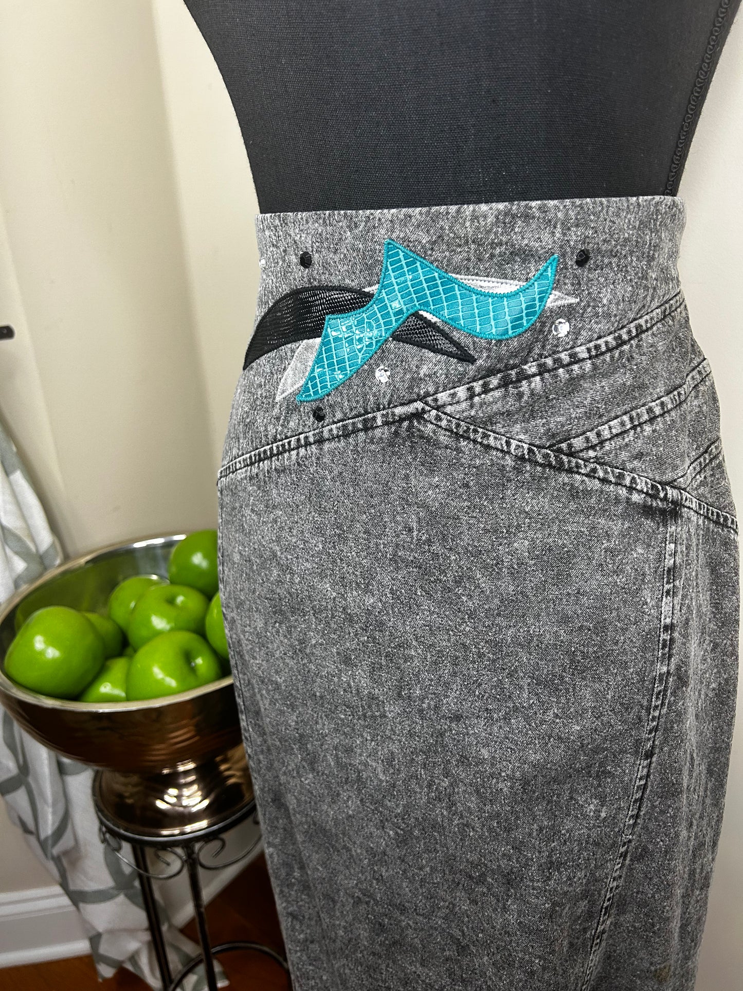 Vintage Marie St. Monet Denim Skirt with Jeweled Accents