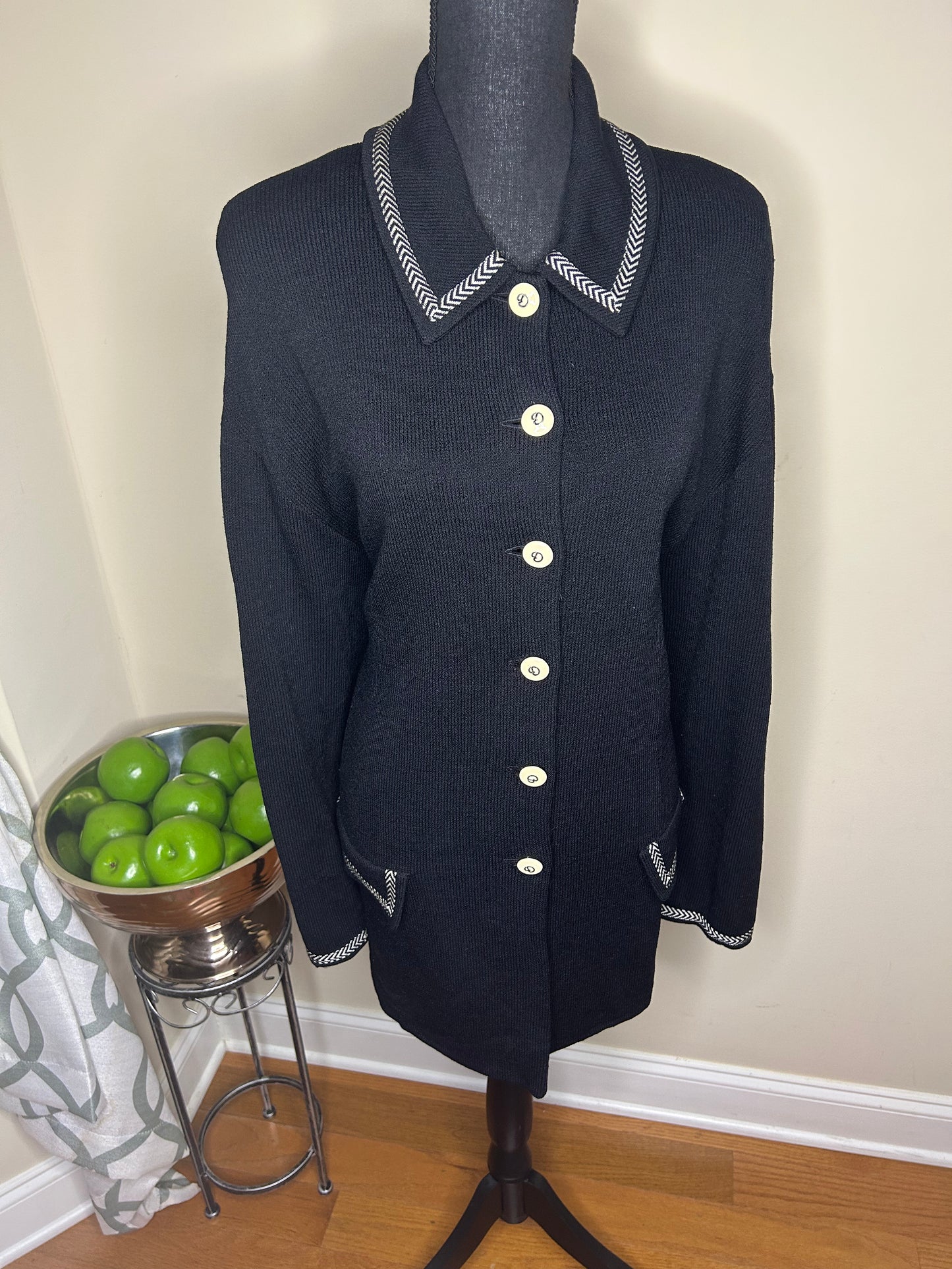 St. John Santana Knit Collection Black and White Button Up Sweater