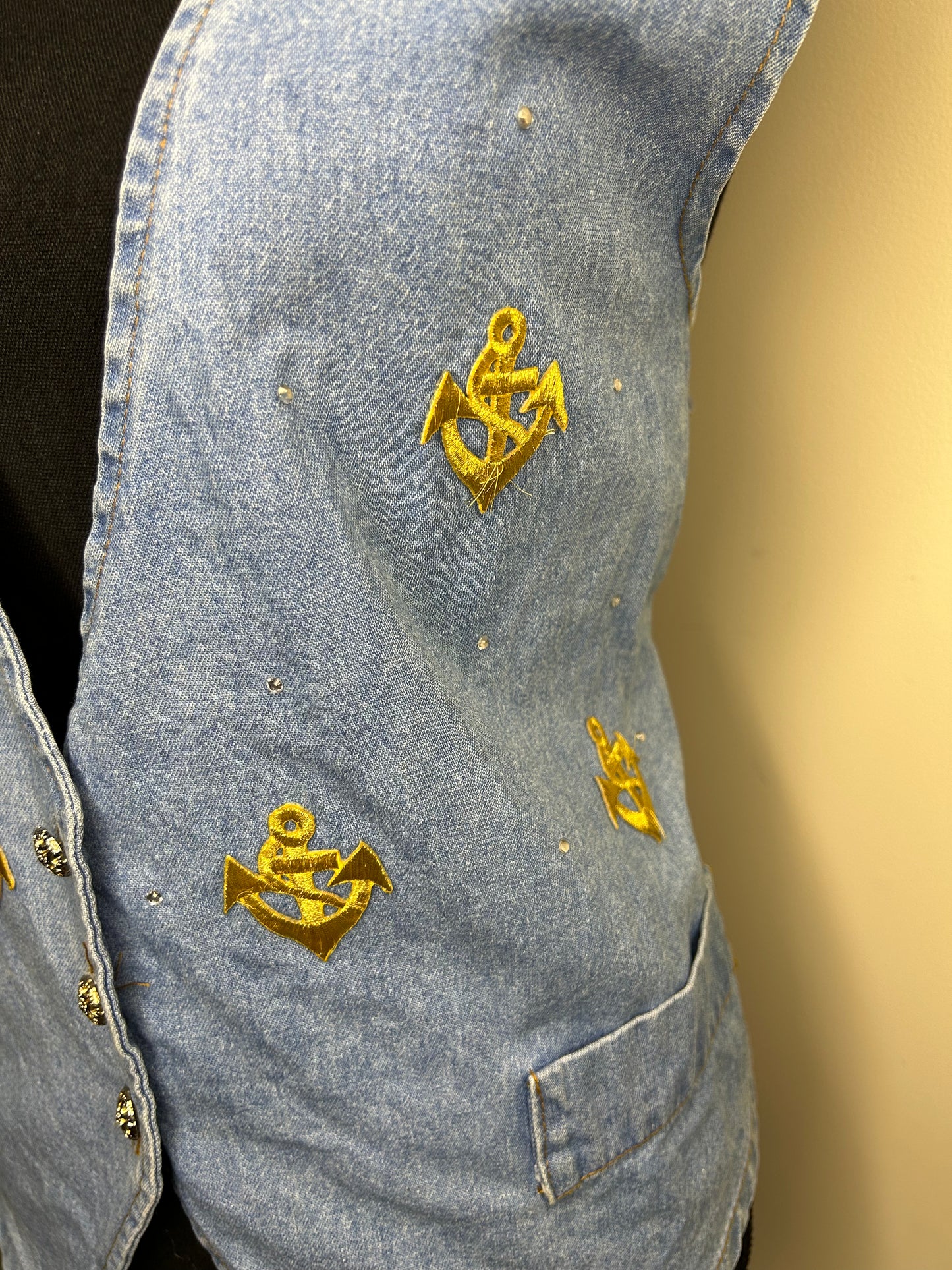 Casual Wear International Embroidered Denim Vest w/ Jewels