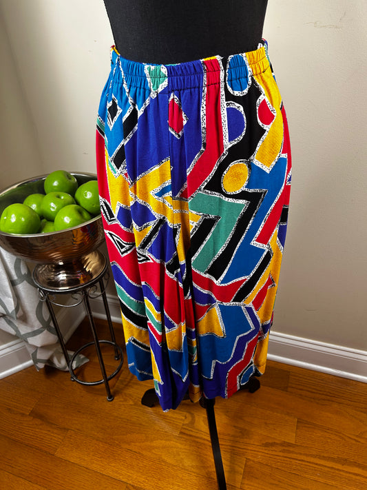 Plus Size Abstract Print Vintage Shorts with Pockets