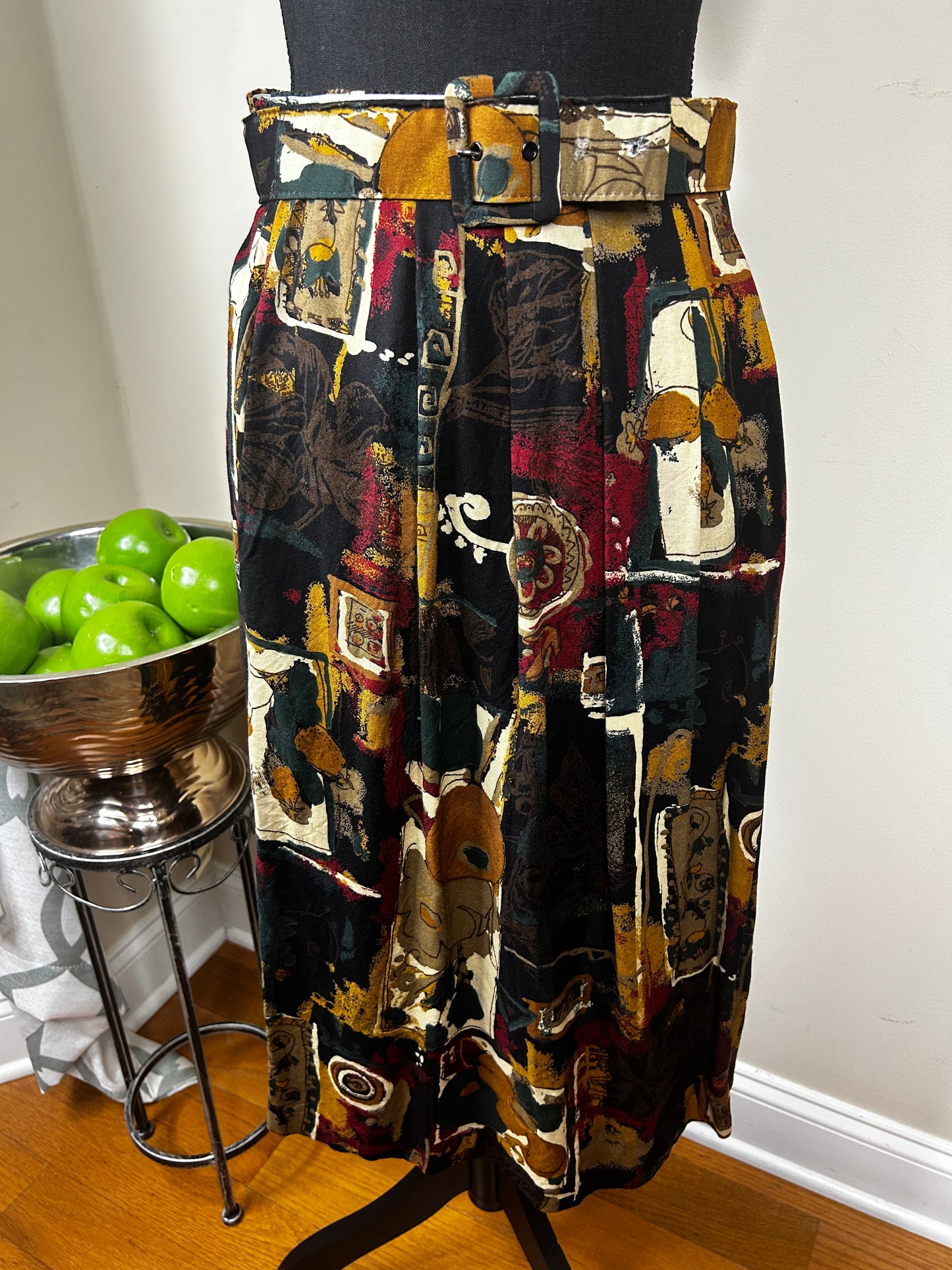 Blair Abstract Print Skirt with Belt and Pockets