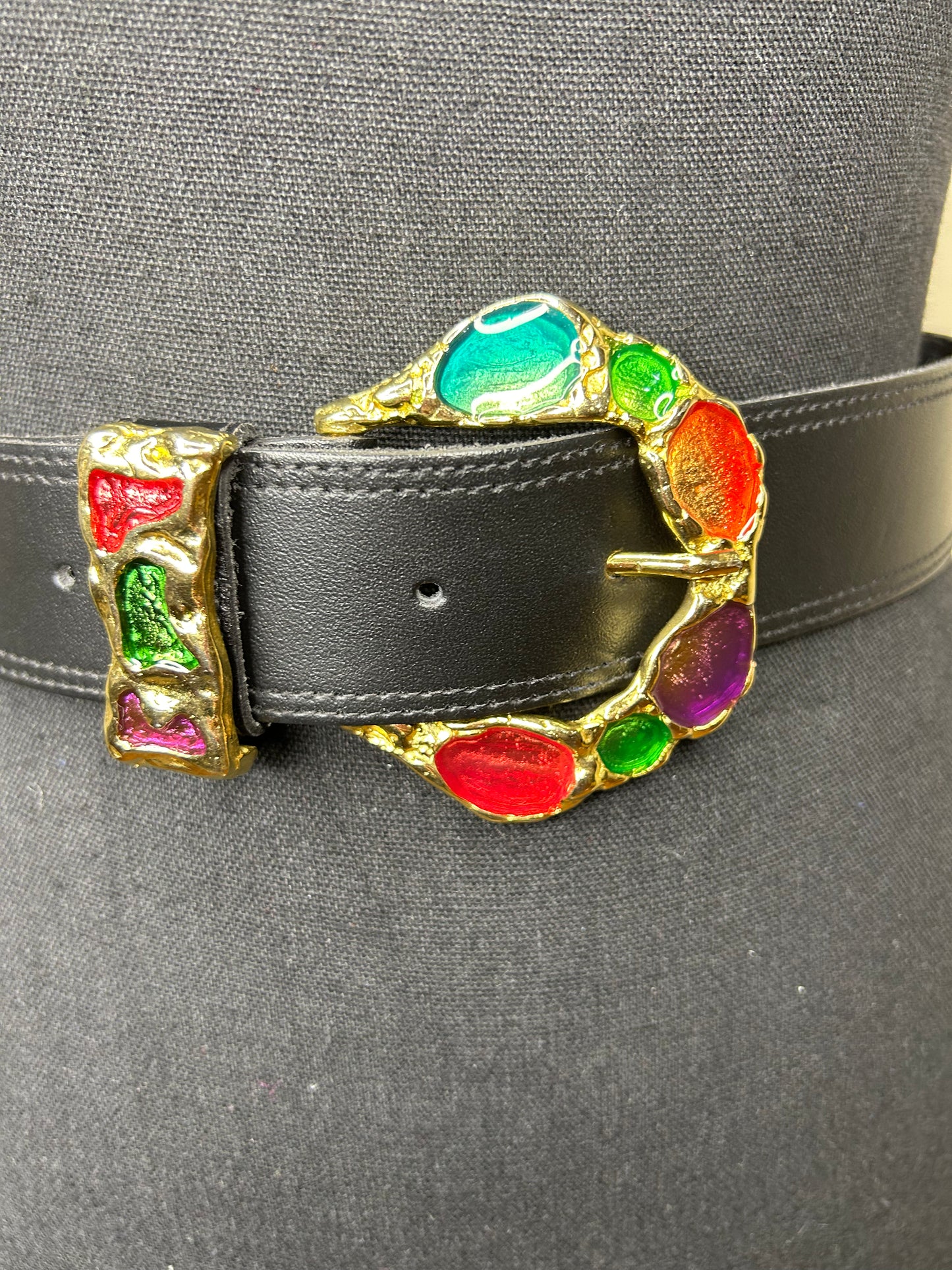 Genuine Leather Jeweled Buckle Belt