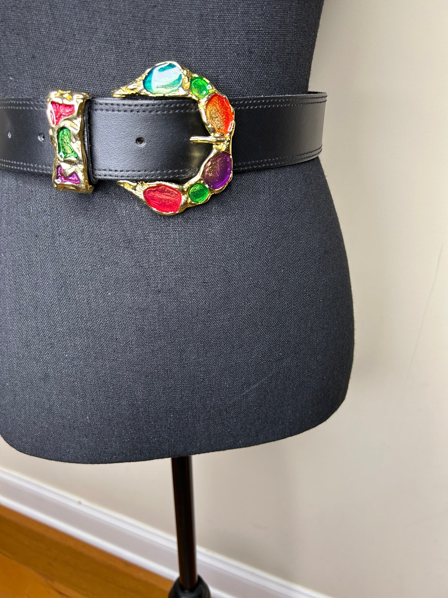 Genuine Leather Jeweled Buckle Belt