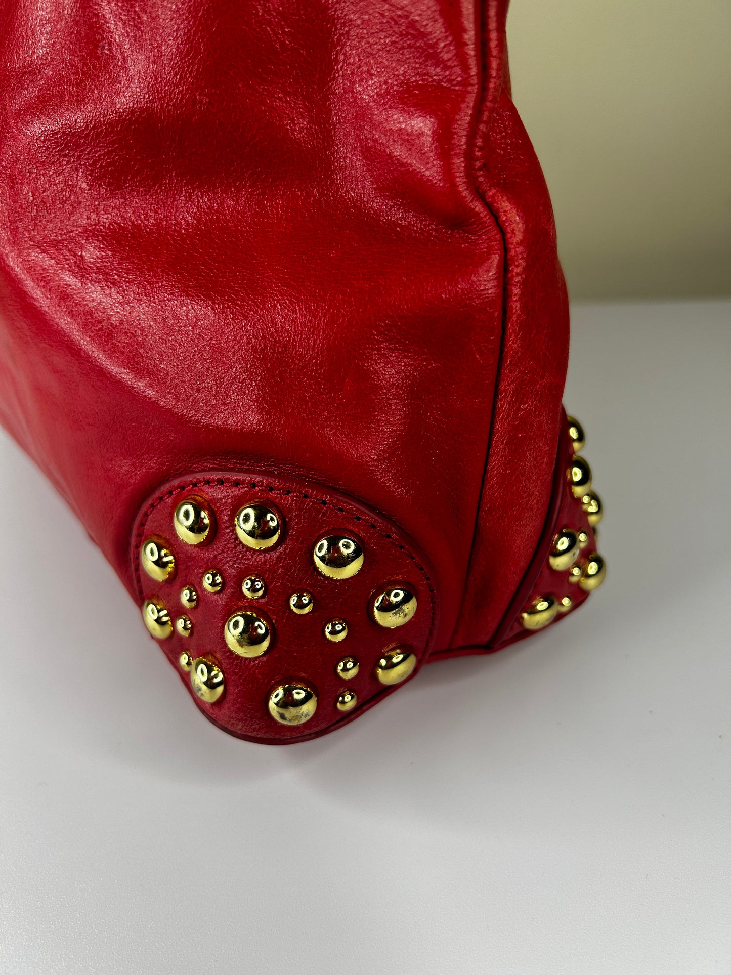 Belle Badgley Mischka Red Purse w/ Gold Studs