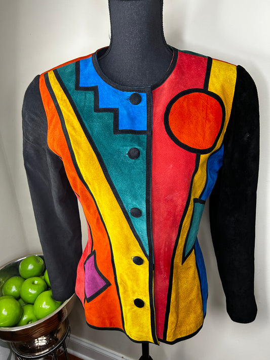 Vintage 80s Pia Rucci Art Deco Suede/Leather Blazer