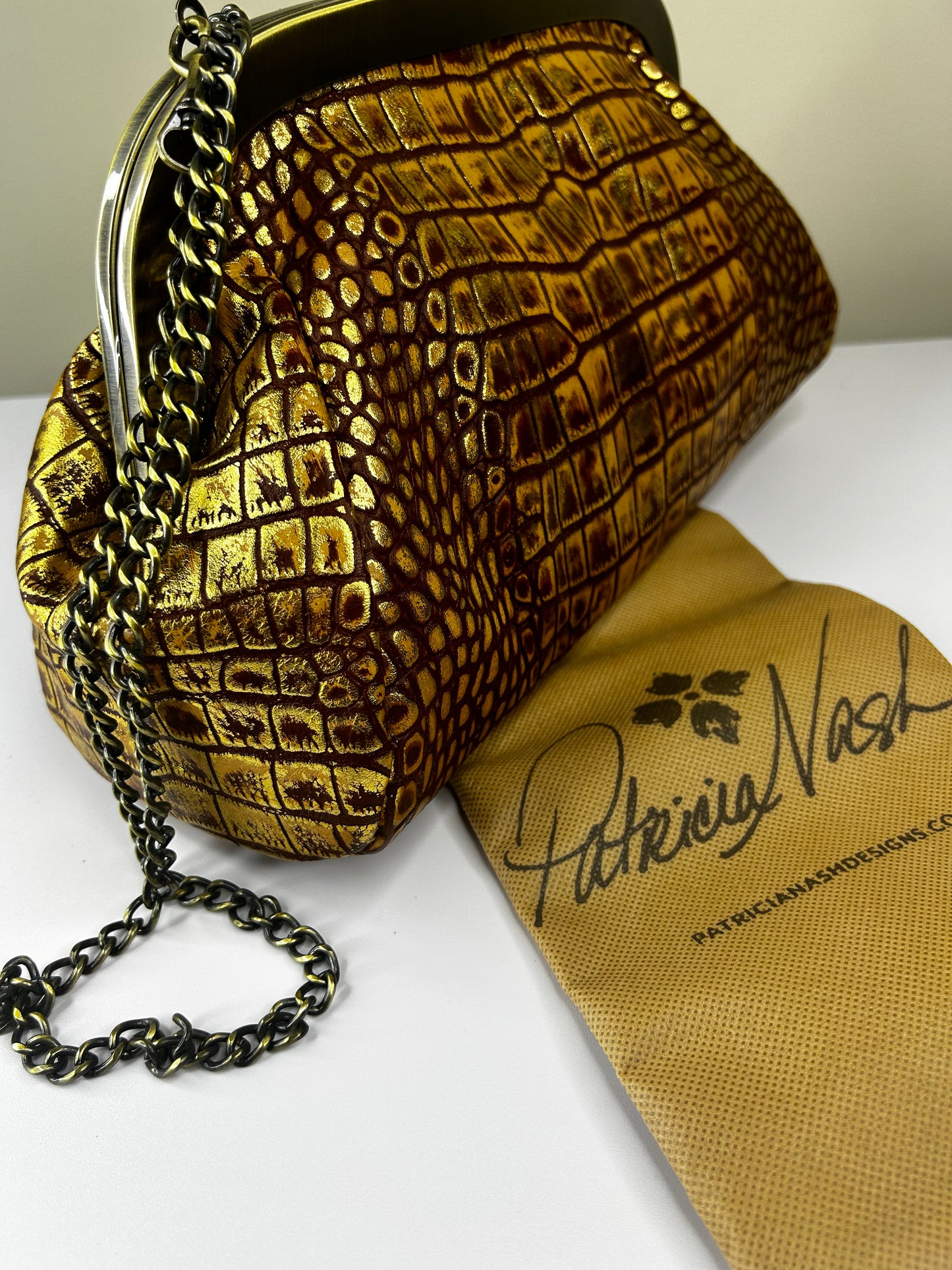 Patricia Nash Metallic Purse w/ Chain and Dust Bag (NWOT)