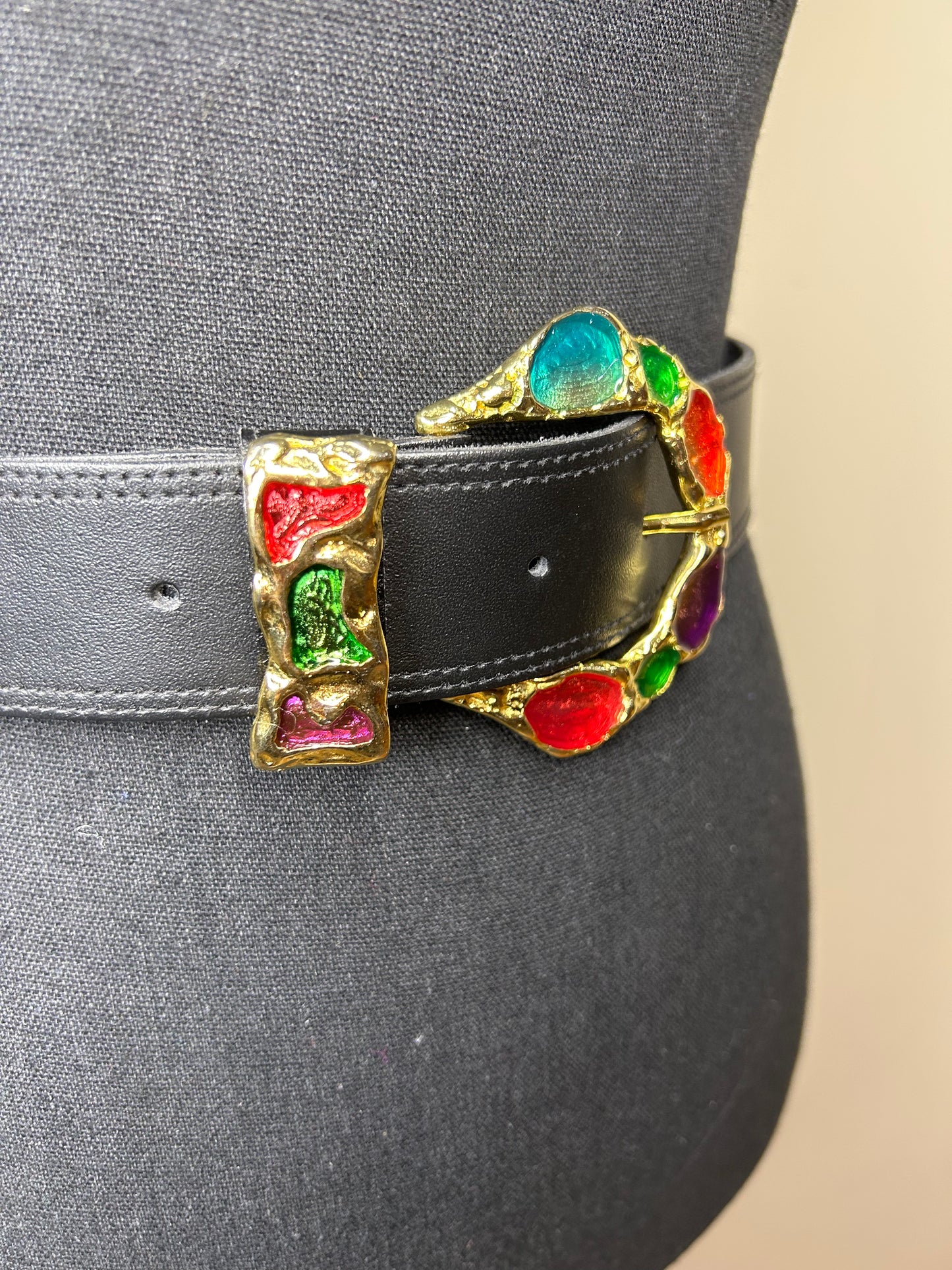 Genuine Leather Jeweled Buckle Belt