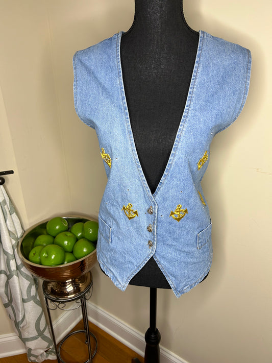 Casual Wear International Embroidered Denim Vest w/ Jewels