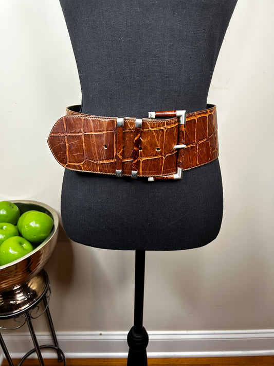 Linea Pelle Genuine Leather Croc Embossed Belt