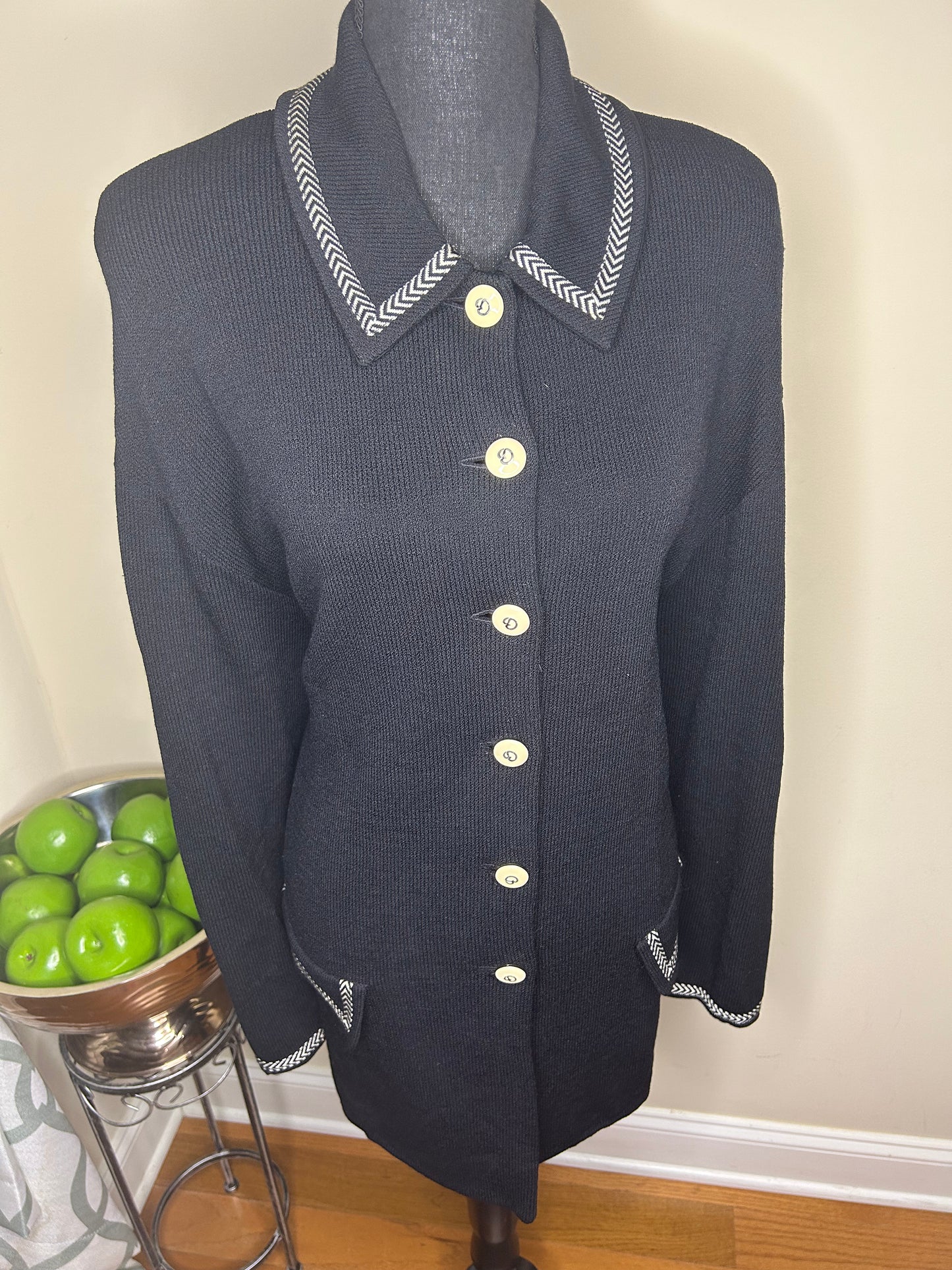 St. John Santana Knit Collection Black and White Button Up Sweater