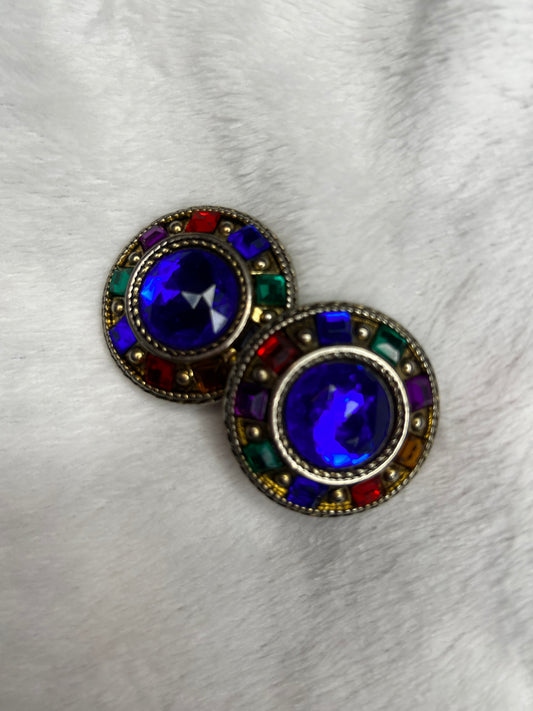 Vintage 80s Art Deco Jeweled Clip-on