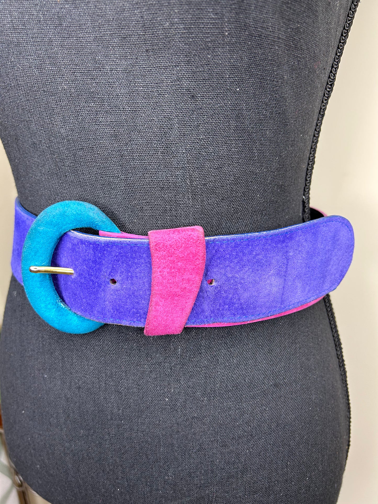 Suede/Genuine Leather Colorblock Belt