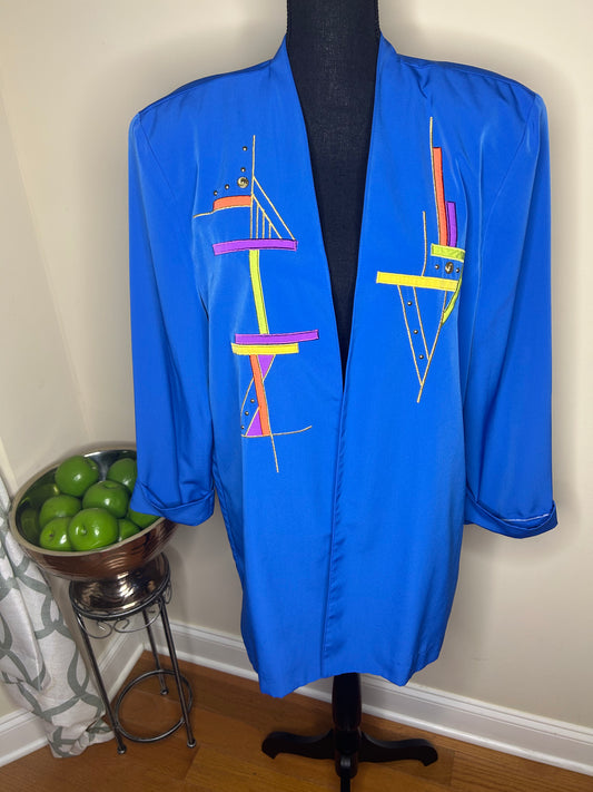 City Girl by Nancy Bolden Blue Blazer w/ Abstract Design