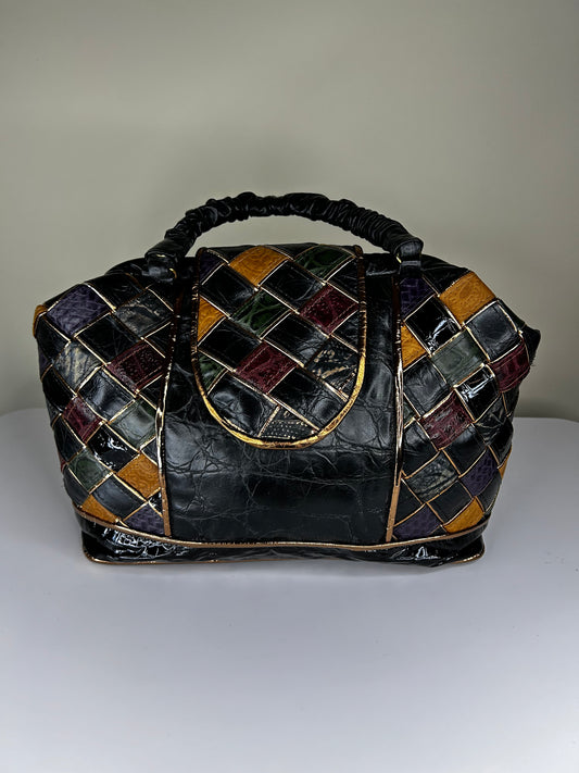Vintage Multicolor Genuine Leather 80s Retro Doctor Bag