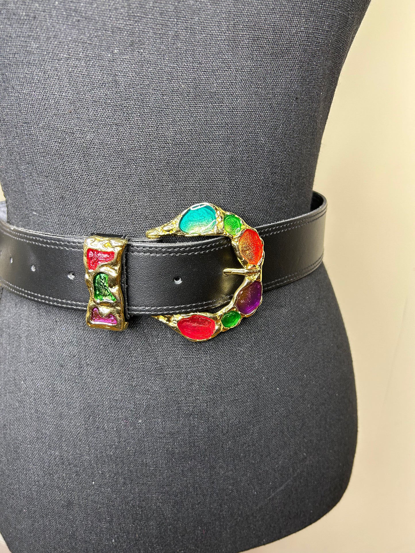 Genuine Leather Jeweled Buckle Belt