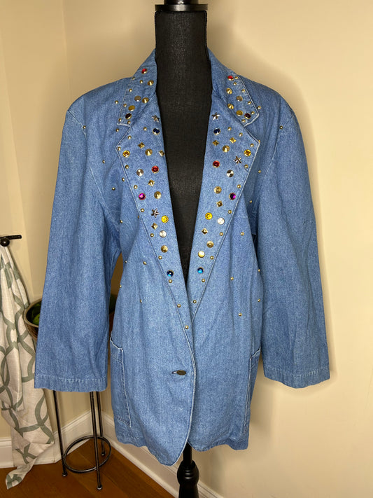 Ideas Studded Jeweled Denim Jacket