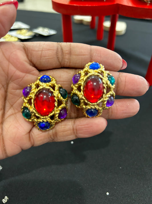 Vintage Multicolored Jeweled Earrings