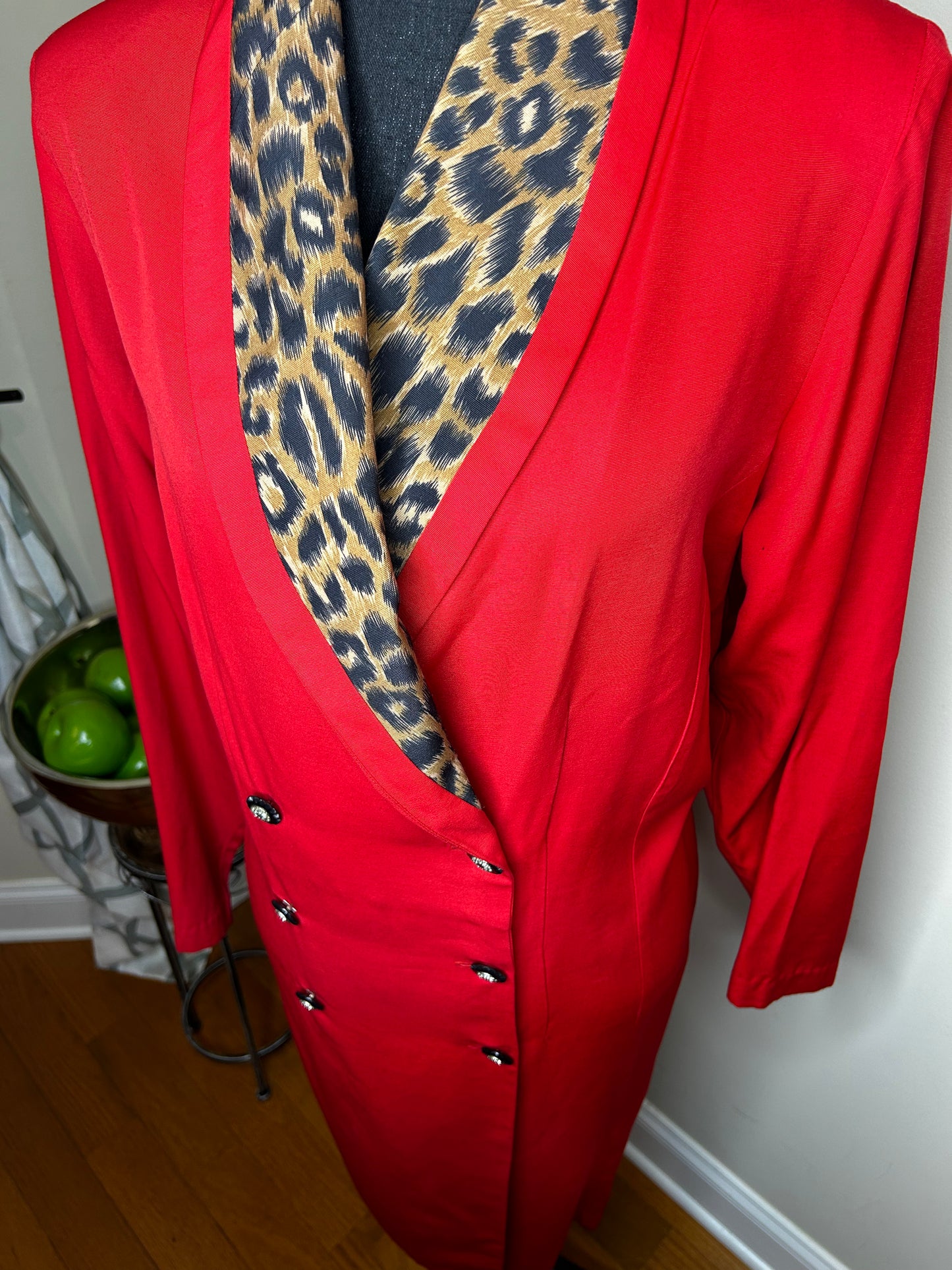 Sue Brett Leopard Trimmed Red Dress