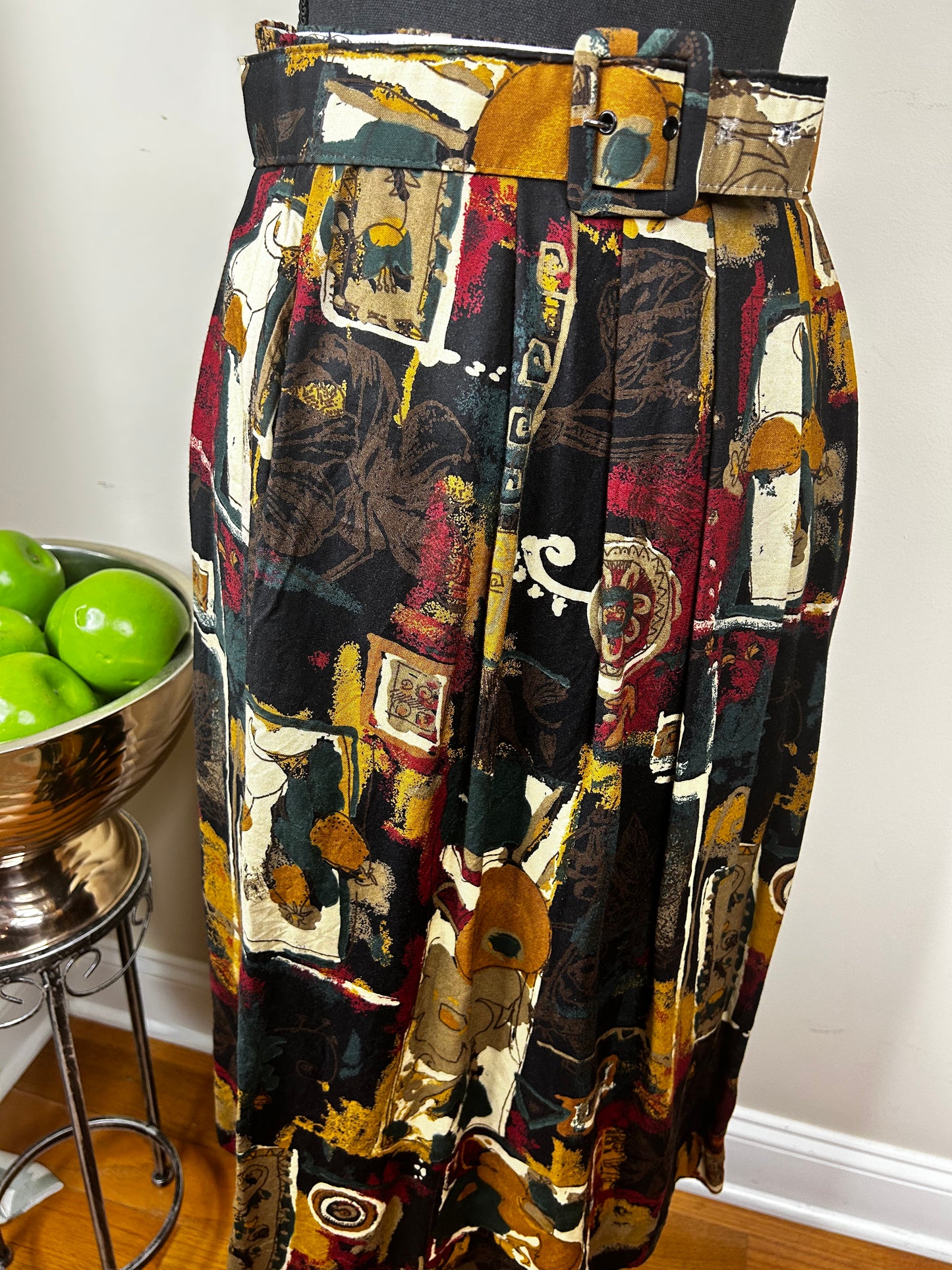 Blair Abstract Print Skirt with Belt and Pockets