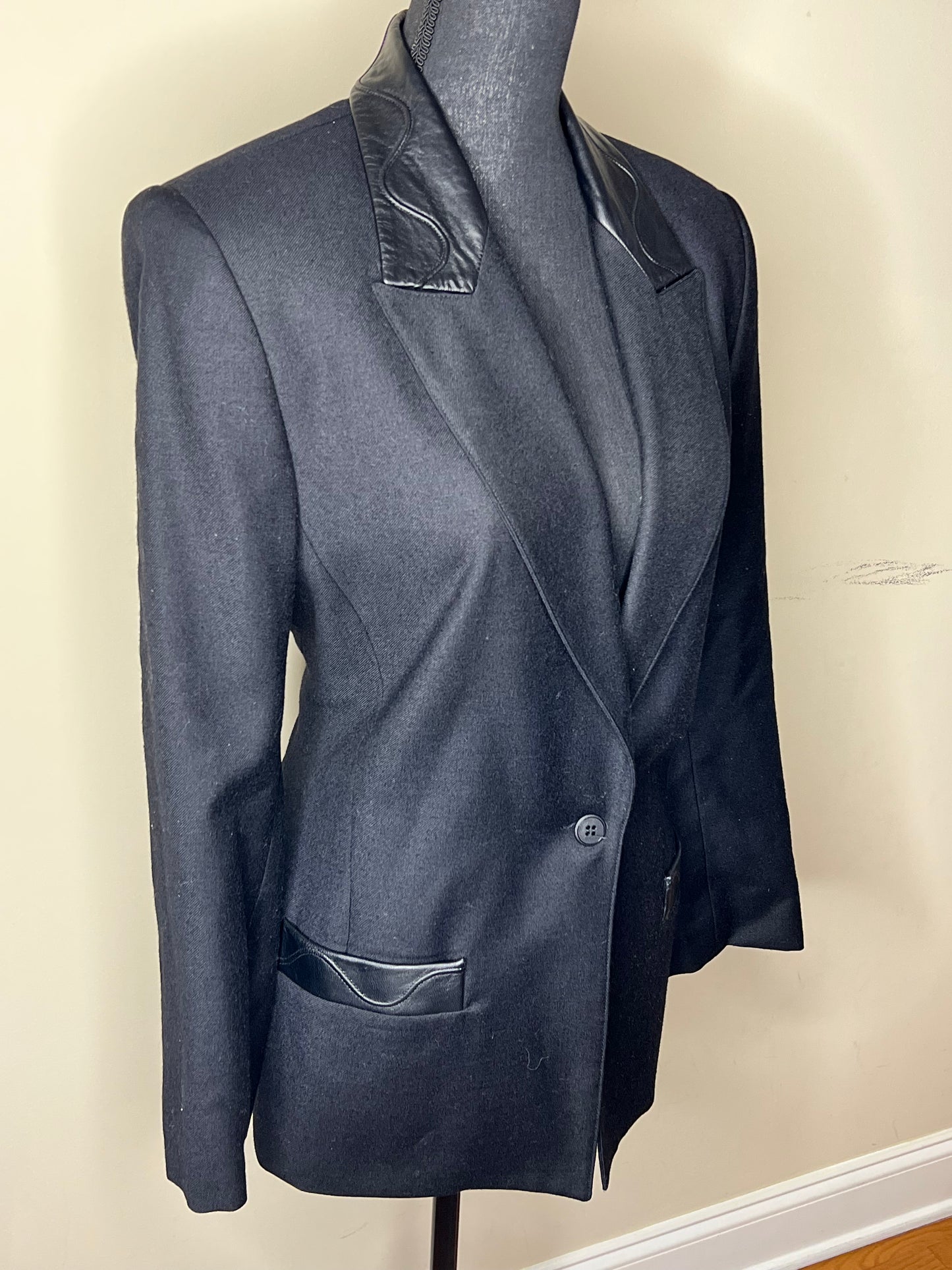 LOOKS Brand Faux Leather Trimmed Blazer