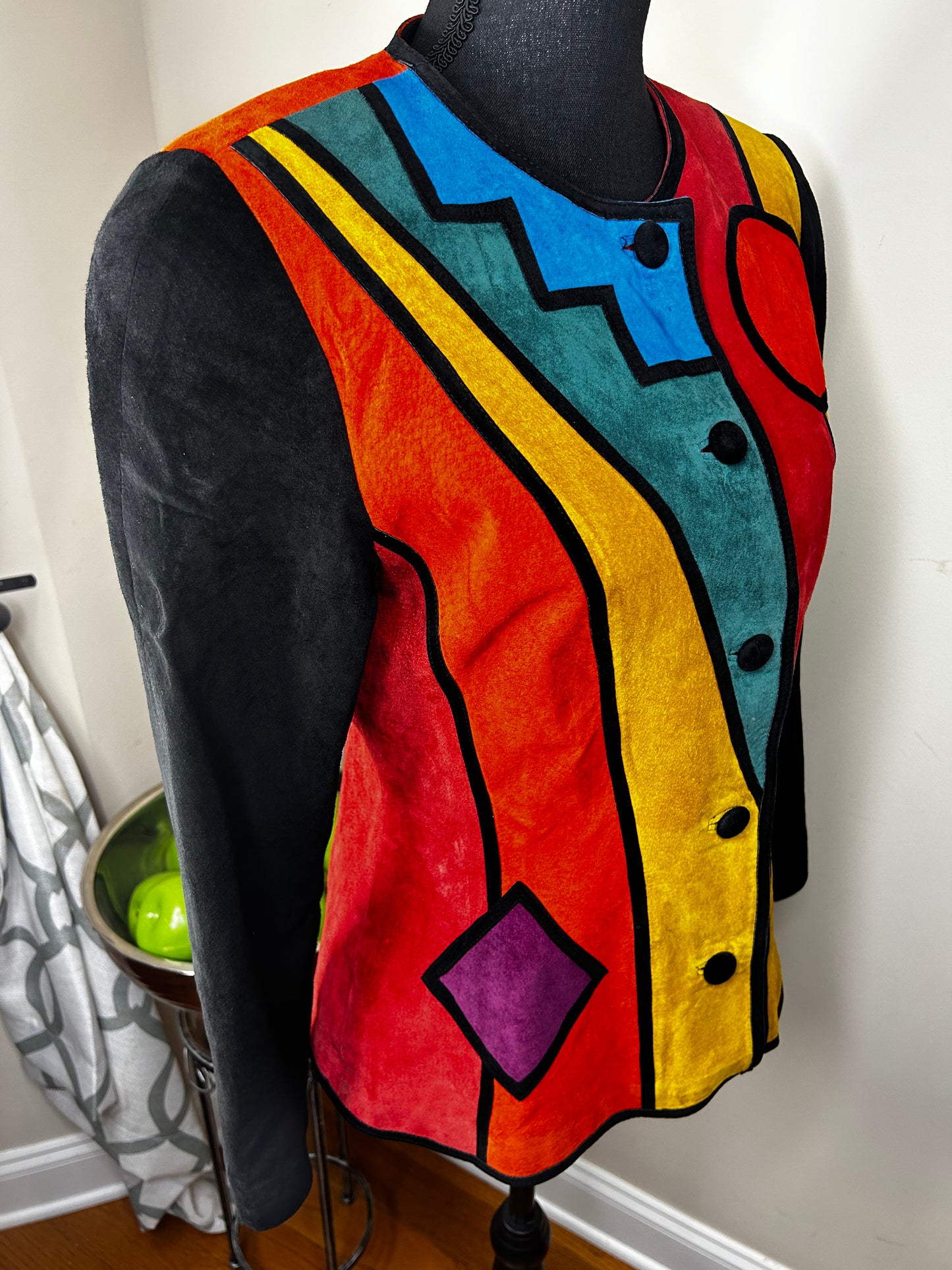 Vintage 80s Pia Rucci Art Deco Suede/Leather Blazer