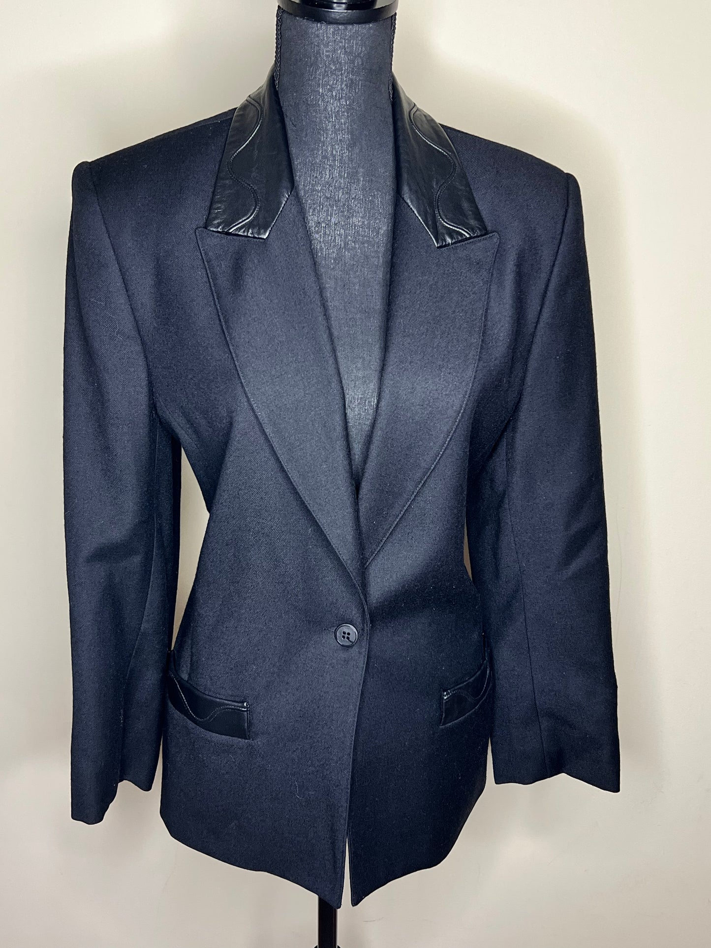 LOOKS Brand Faux Leather Trimmed Blazer