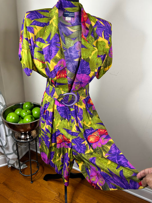 Belted Vintage Floral Romper with Pockets