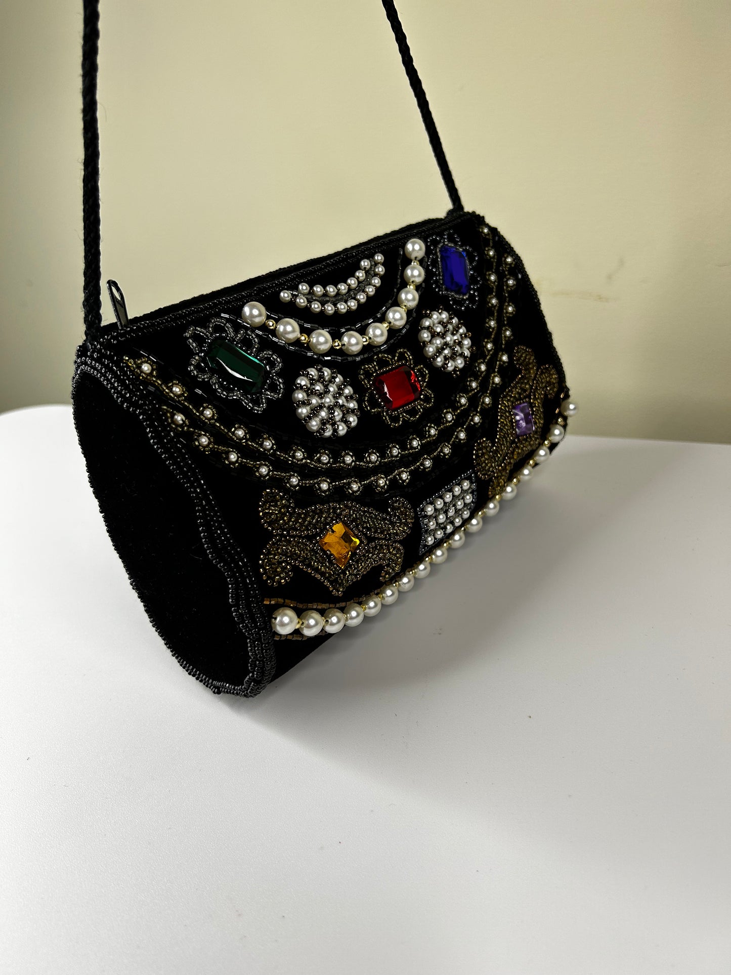 Magid 1980s Black Velvet, Beaded and Bejeweled Purse
