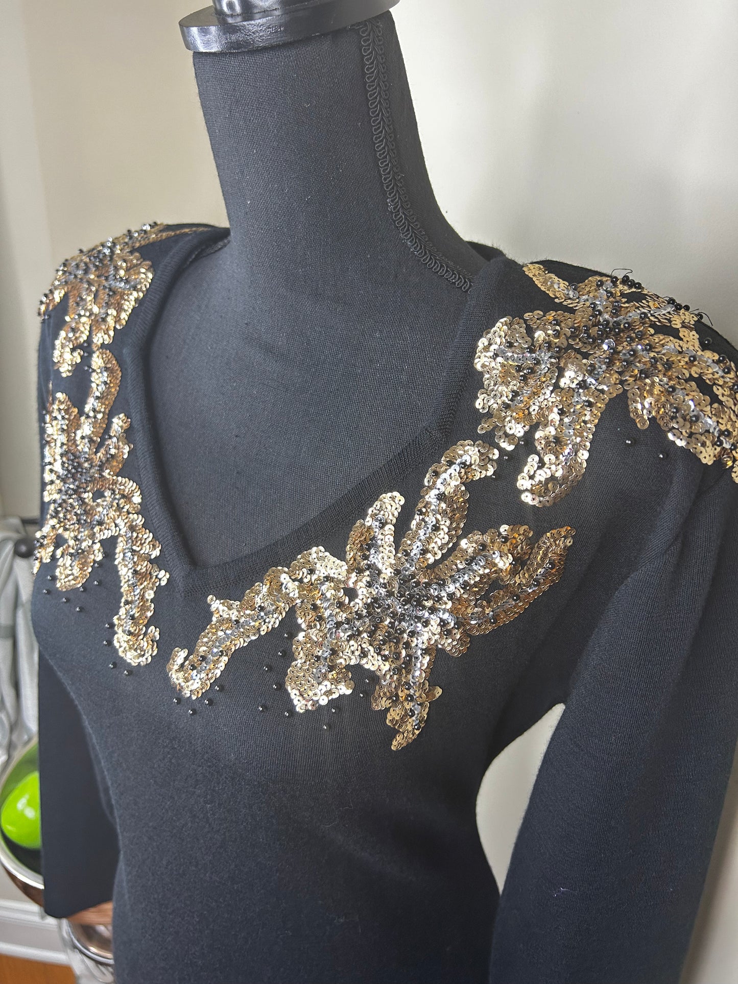 Vintage 80's Liz Claiborne Dress with Gold Sequin and Beading