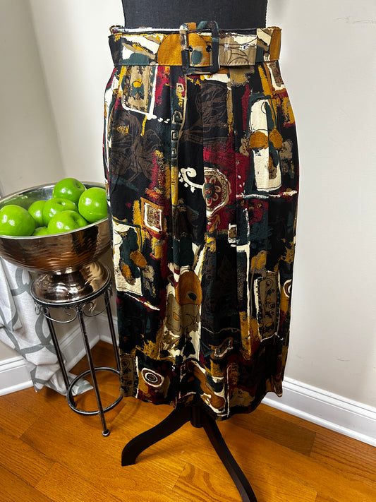 Blair Abstract Print Skirt with Belt and Pockets