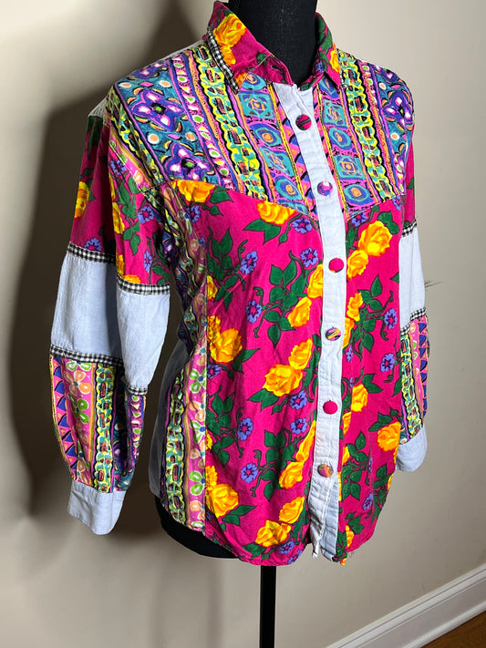 Soft Denim and Floral Print Shirt