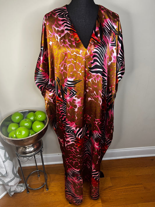 ASHRO Pink Animal Mix Print Kaftan