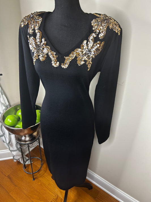 Vintage 80's Liz Claiborne Dress with Gold Sequin and Beading