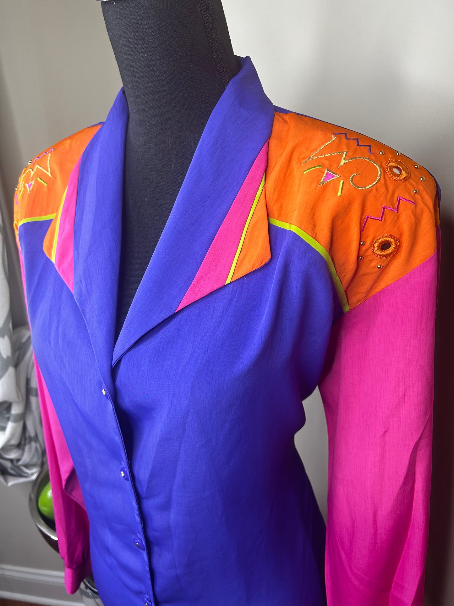City Girl Multicolor Embroidered Blazer w/ Gold Studs