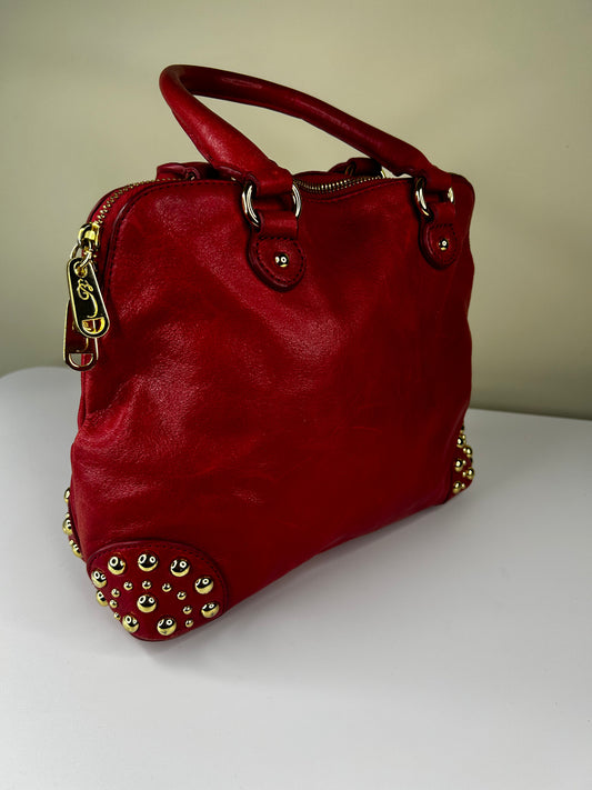 Belle Badgley Mischka Red Purse w/ Gold Studs