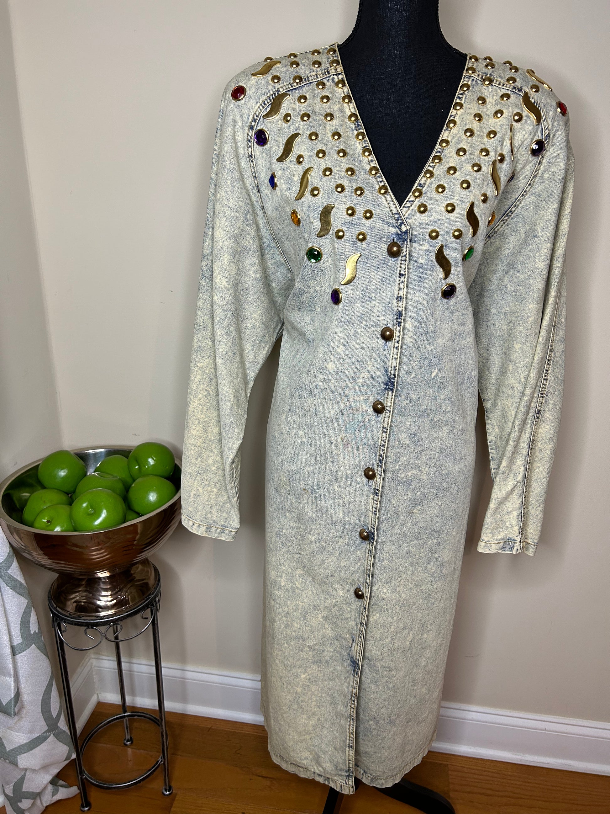 Monique Fashions Jeweled Denim Dress Thrift D Vintage Clothing
