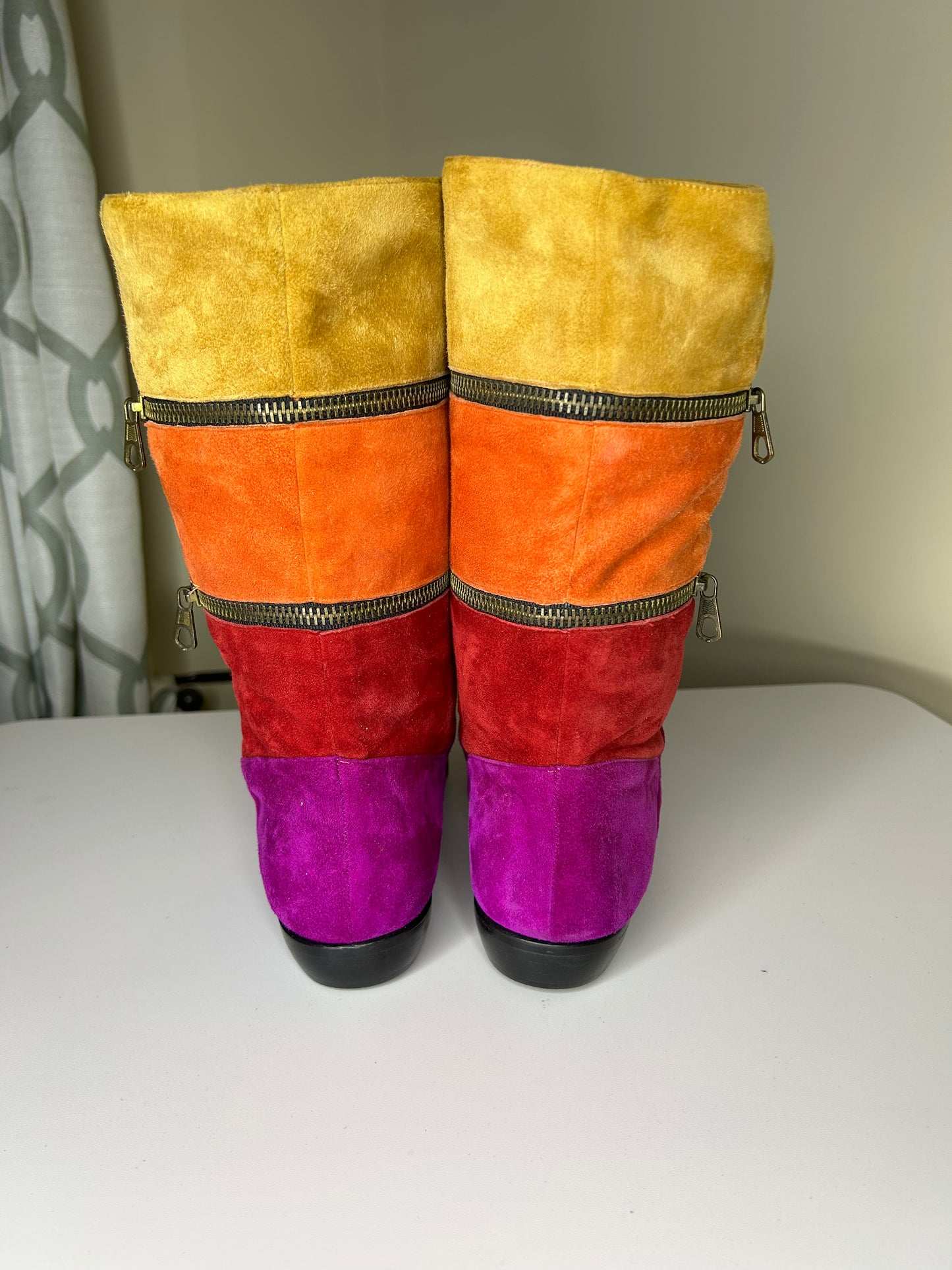 80s Vaneli Italian Colorblock Tall Suede Leather Boots