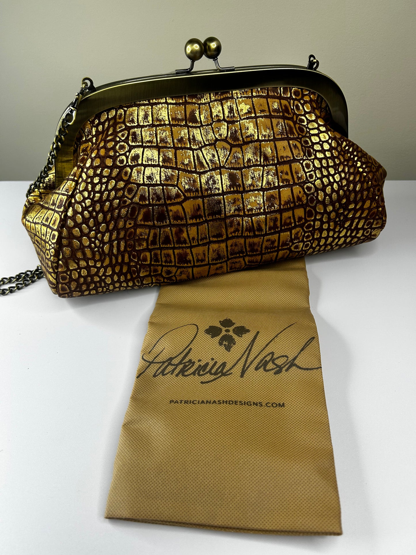 Patricia Nash Metallic Purse w/ Chain and Dust Bag (NWOT)