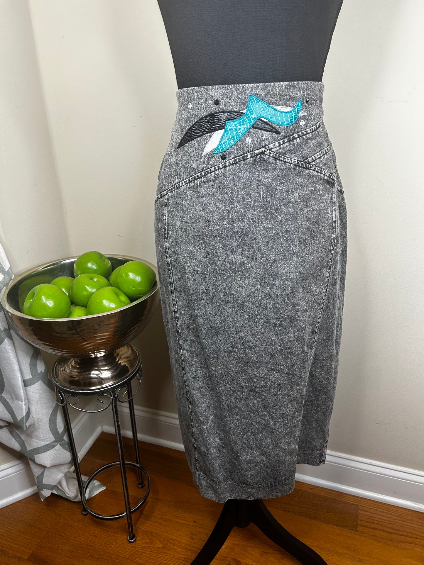Vintage Marie St. Monet Denim Skirt with Jeweled Accents