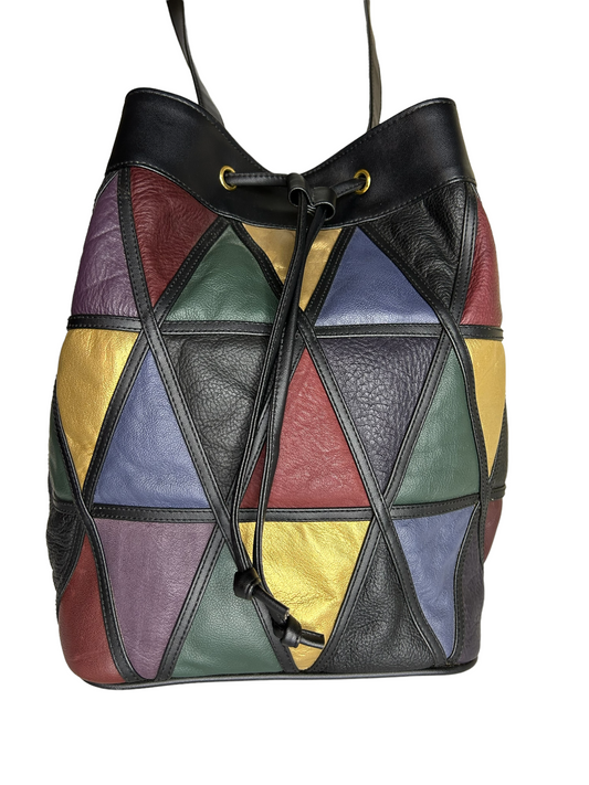 Muted Tones Colorblock Drawstring Bucket Bag
