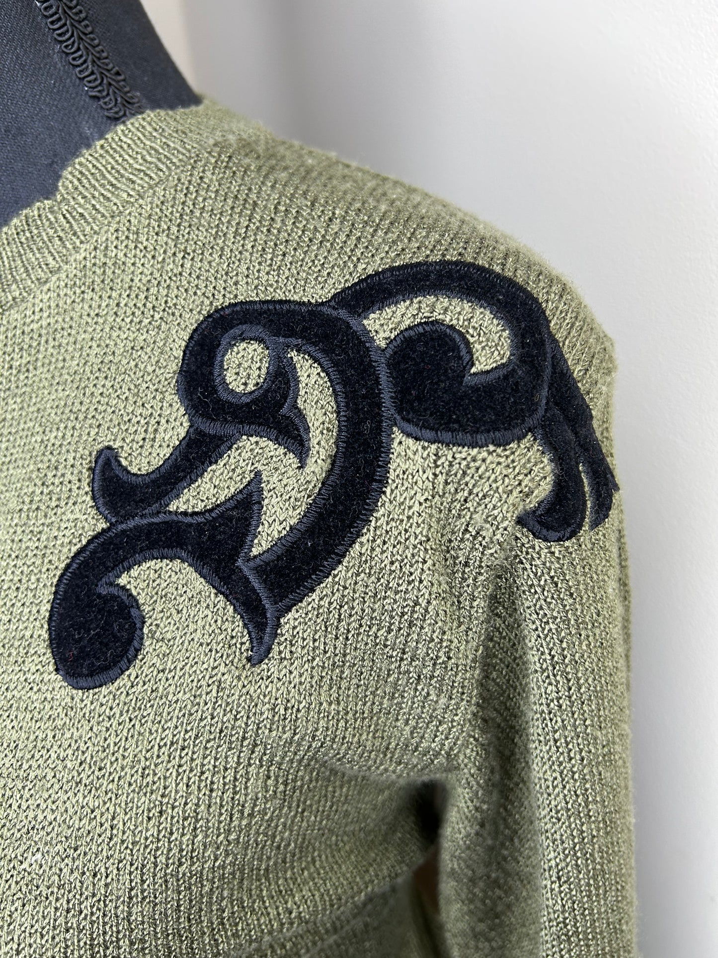 Andrea Gayle Olive Sweater w/ Black Embroidery