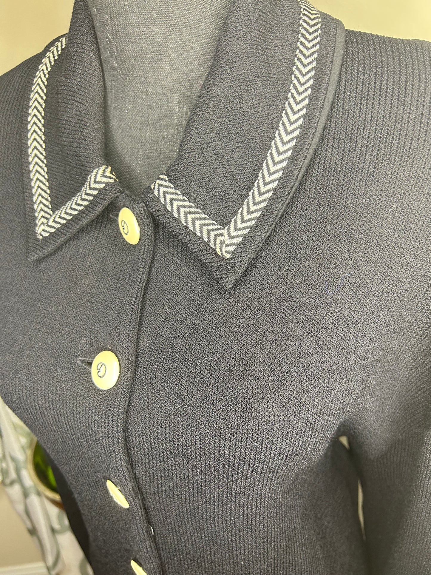 St. John Santana Knit Collection Black and White Button Up Sweater
