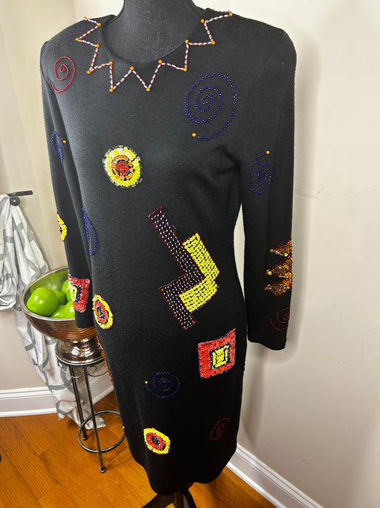 Vintage 80's Liz Claiborne Knit Dress with Sequin and Beading